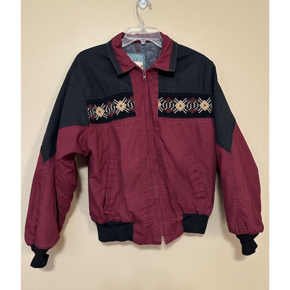 VTG 90s Canyon Guide Red Black Aztec Western Ranch Jacket Blanket Lined Sz M USA